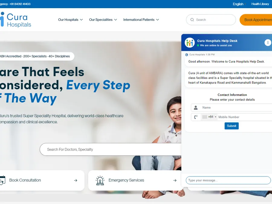 Cura Hospitals website homepage screenshot