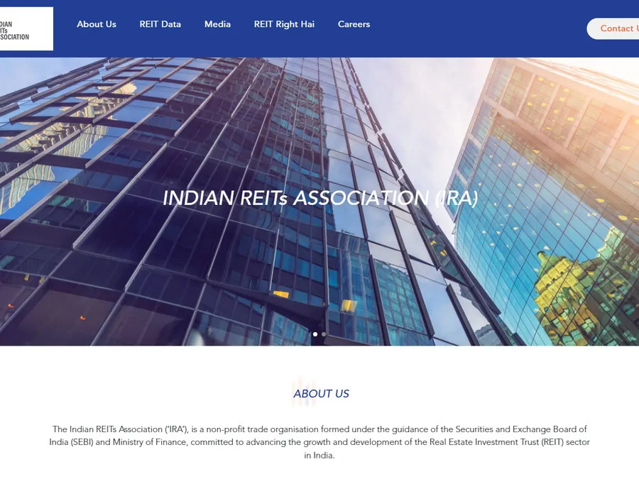 Indian REITs Association website homepage screenshot